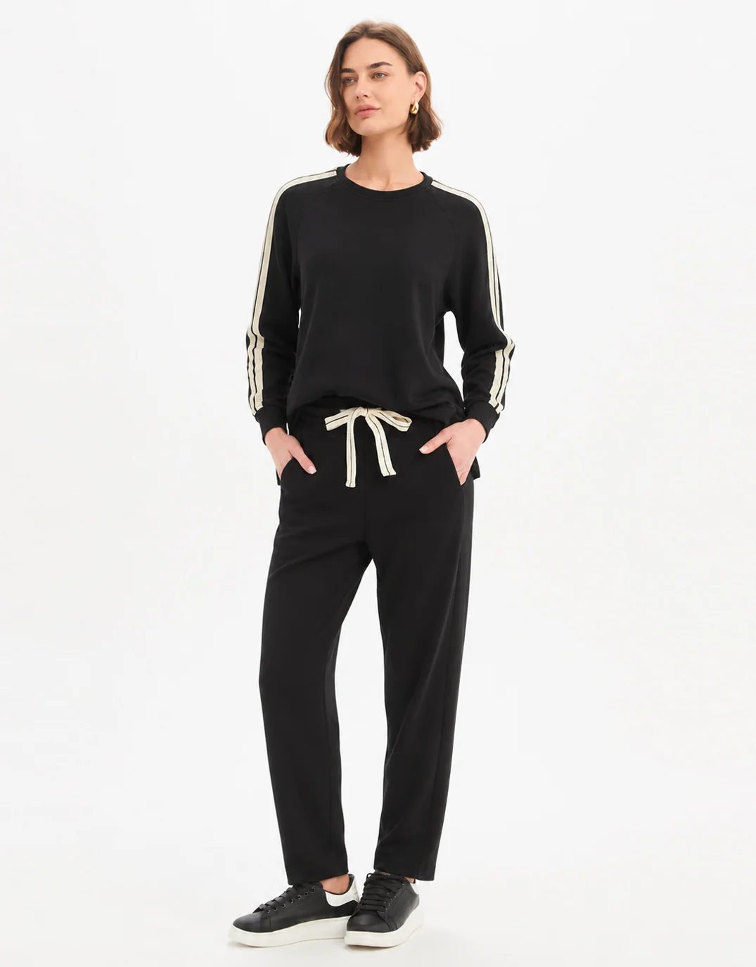 Barrel Leg Lounge Pant - Black / Cream Stripe - Image 2
