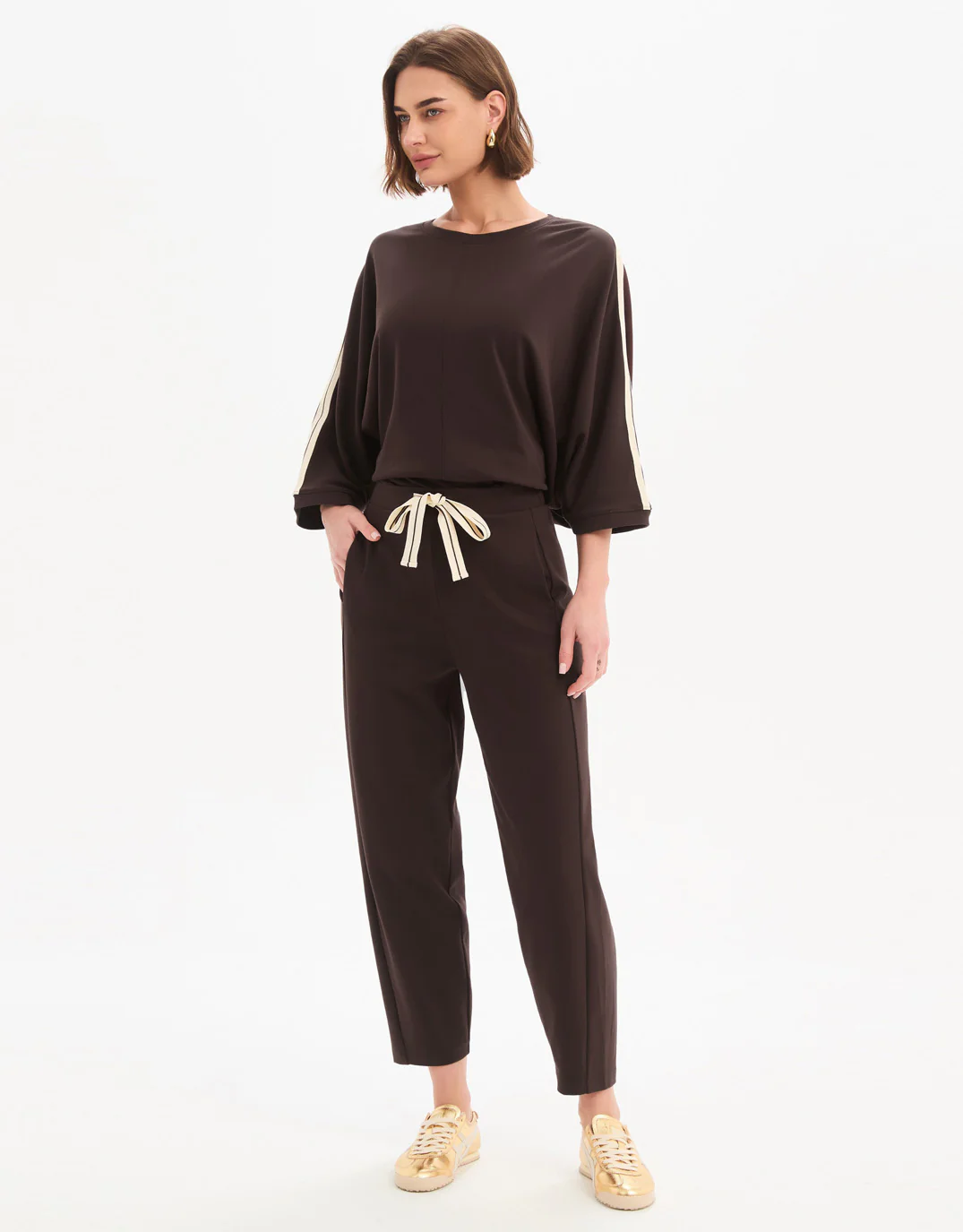 Barrel Leg Lounge Pant - Chocolate / Cream Stripe - Image 2
