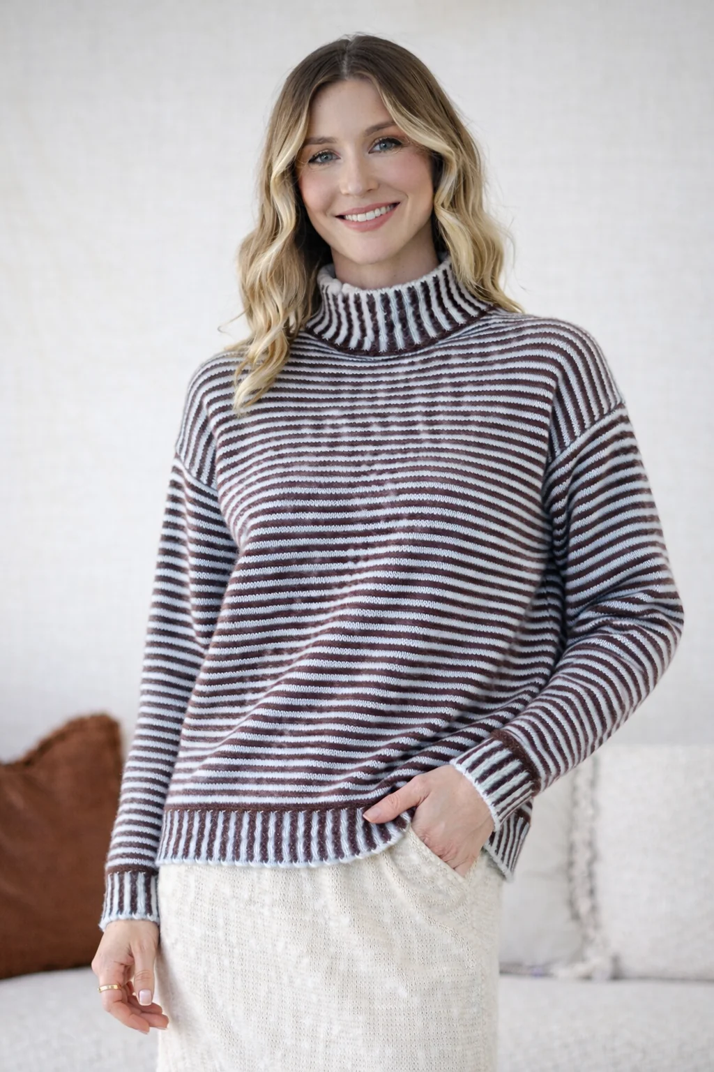 Billie Stripe Knit - Chocolate/Powder Blue - Image 2
