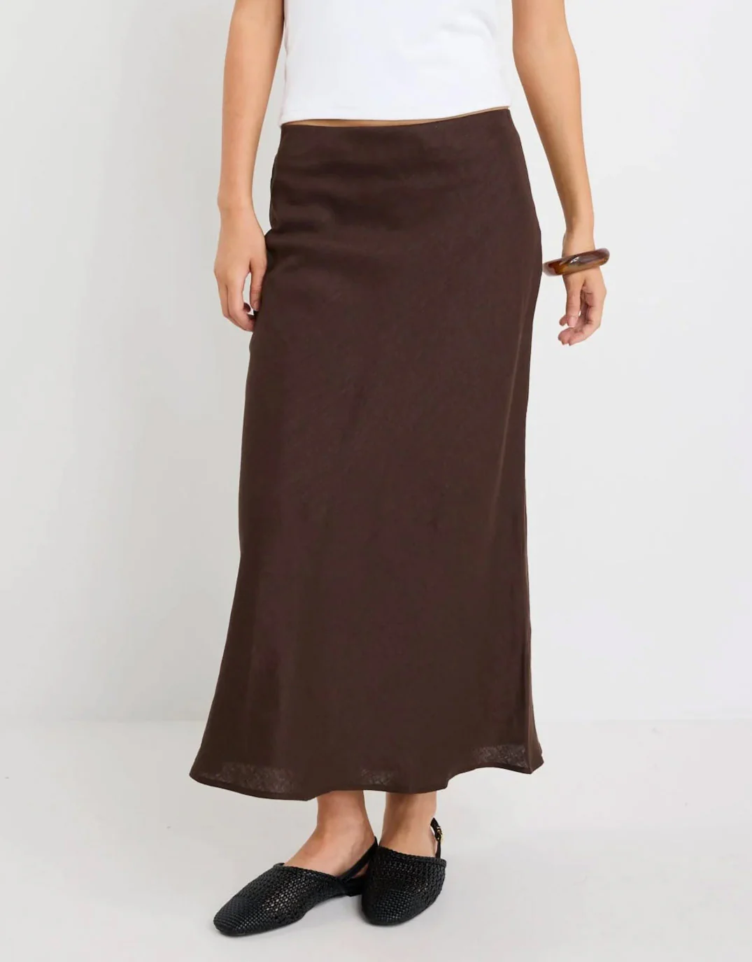 Bliss Linen Bias Midi Skirt - Dark Chocolate