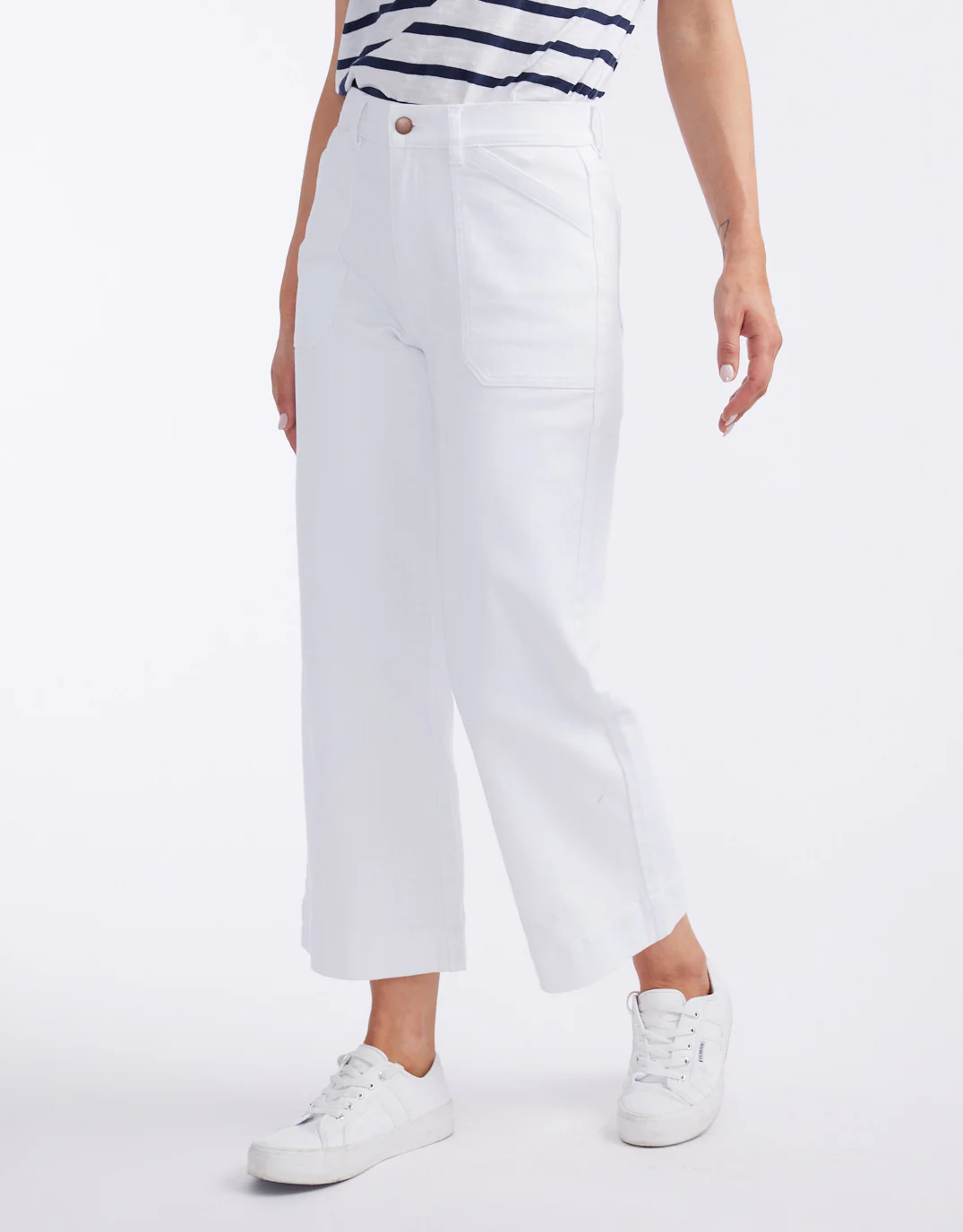 Catalina Cropped Wide Leg Jeans - White - Image 9