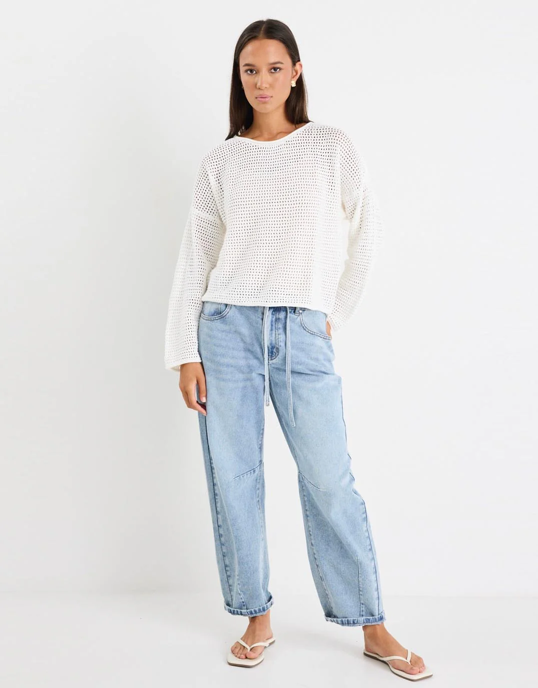 Dawn Crochet Knit Jumper - Ivory - Image 2