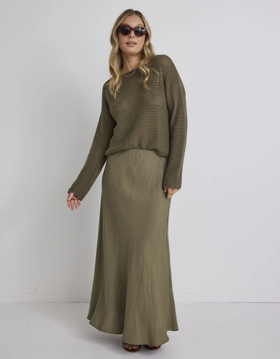 Dawn Crochet Knit Jumper - Soft Khaki - Image 2