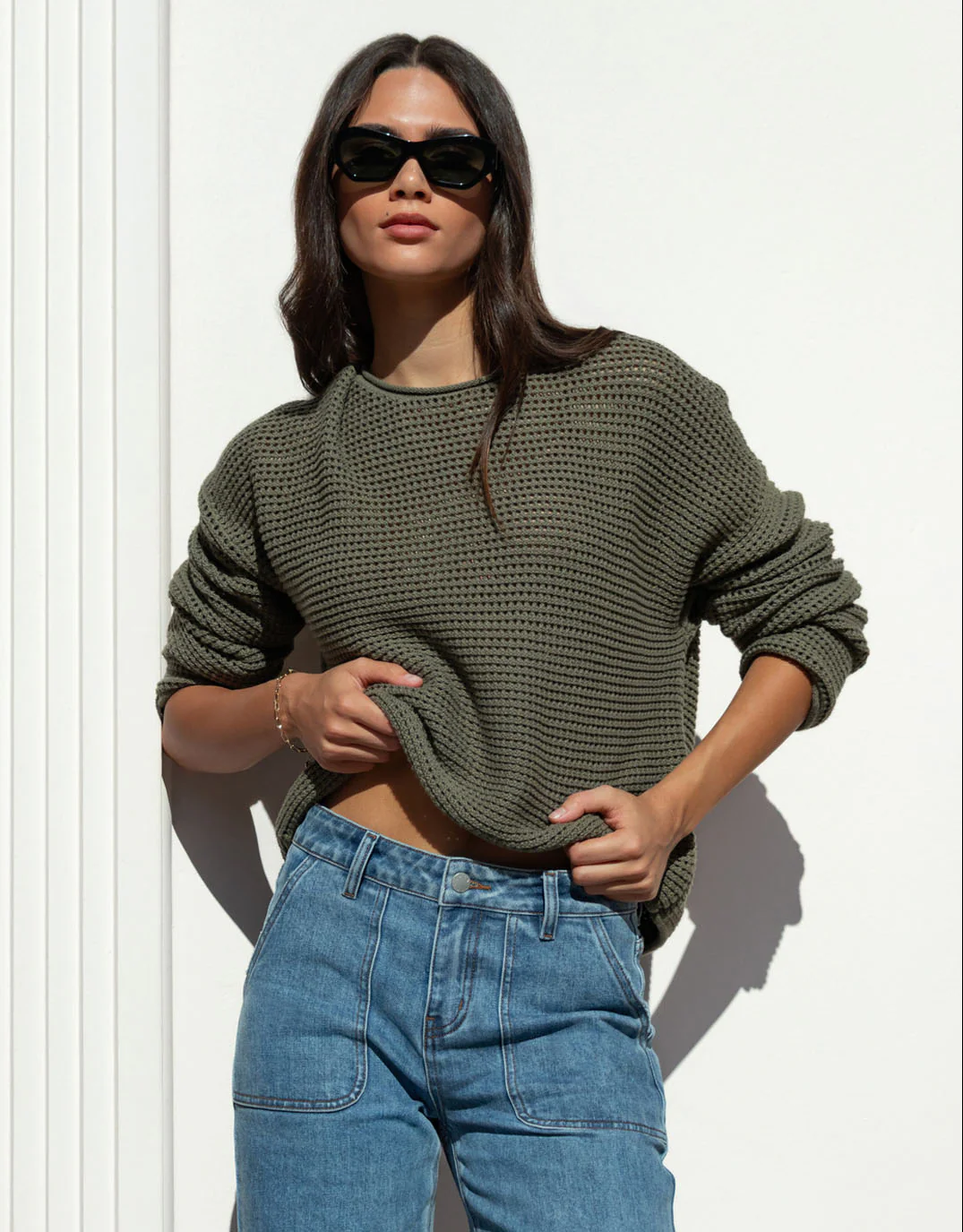 Dawn Crochet Knit Jumper - Soft Khaki - Image 3
