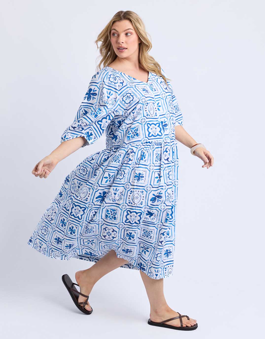 Dolce Tile Midi Dress - Ocean Tile Print - Image 3