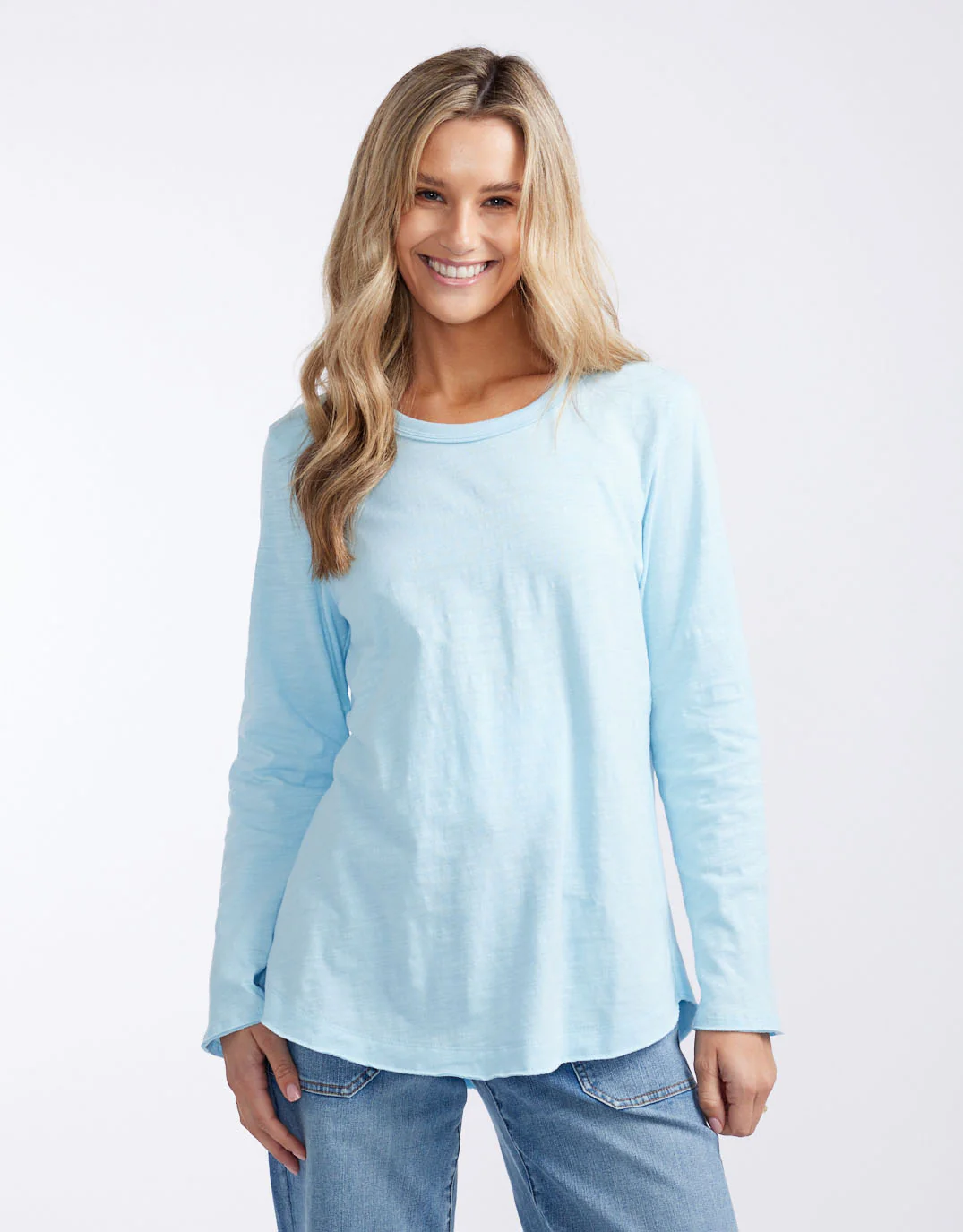 Essential Scoop Hem Long Sleeve T-Shirt - Ice Blue
