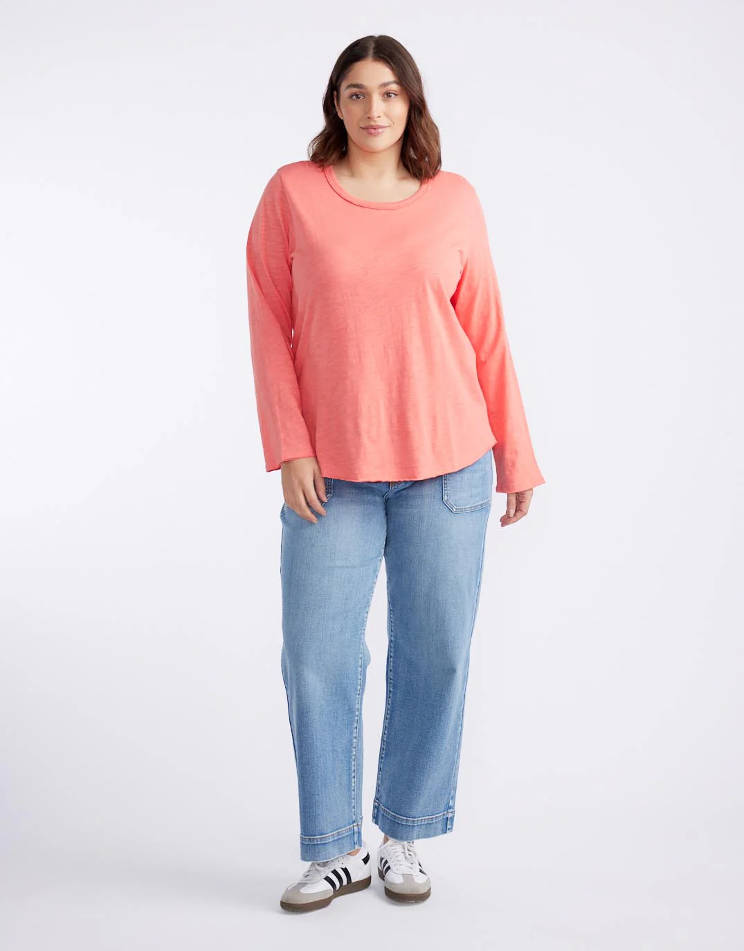 Essential Scoop Hem Long Sleeve T-Shirt - Melon - Image 4