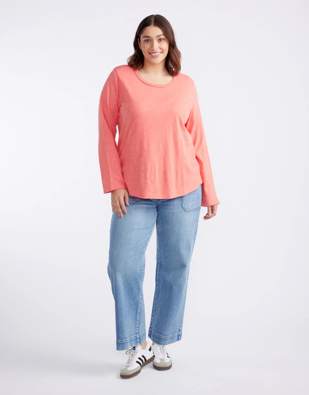 Essential Scoop Hem Long Sleeve T-Shirt - Melon - Image 5