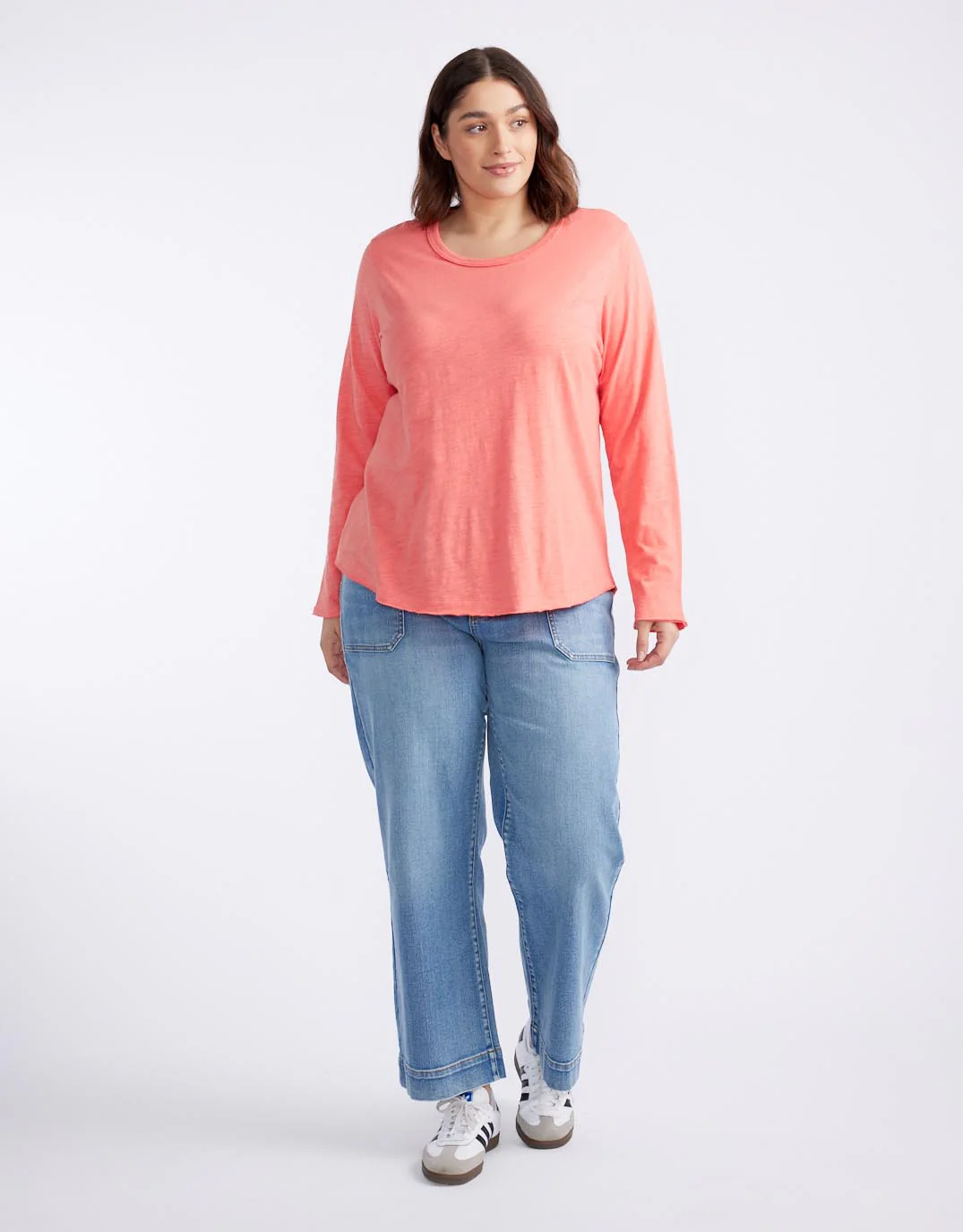 Essential Scoop Hem Long Sleeve T-Shirt - Melon - Image 6