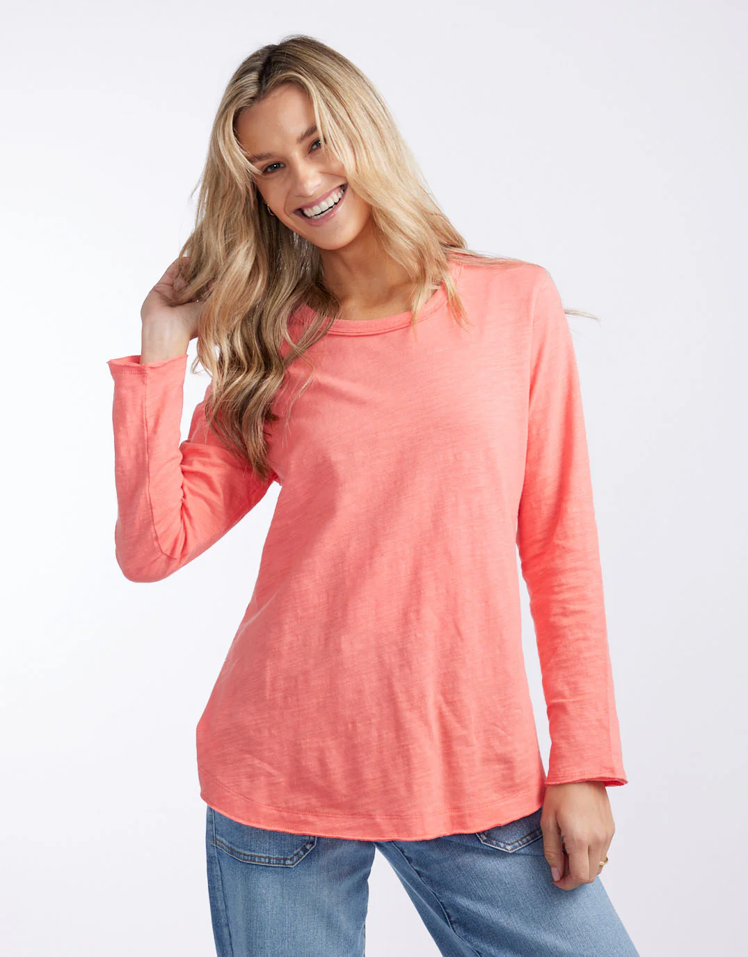 Essential Scoop Hem Long Sleeve T-Shirt - Melon - Image 7