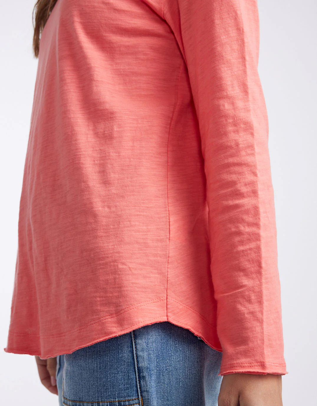 Essential Scoop Hem Long Sleeve T-Shirt - Melon - Image 9