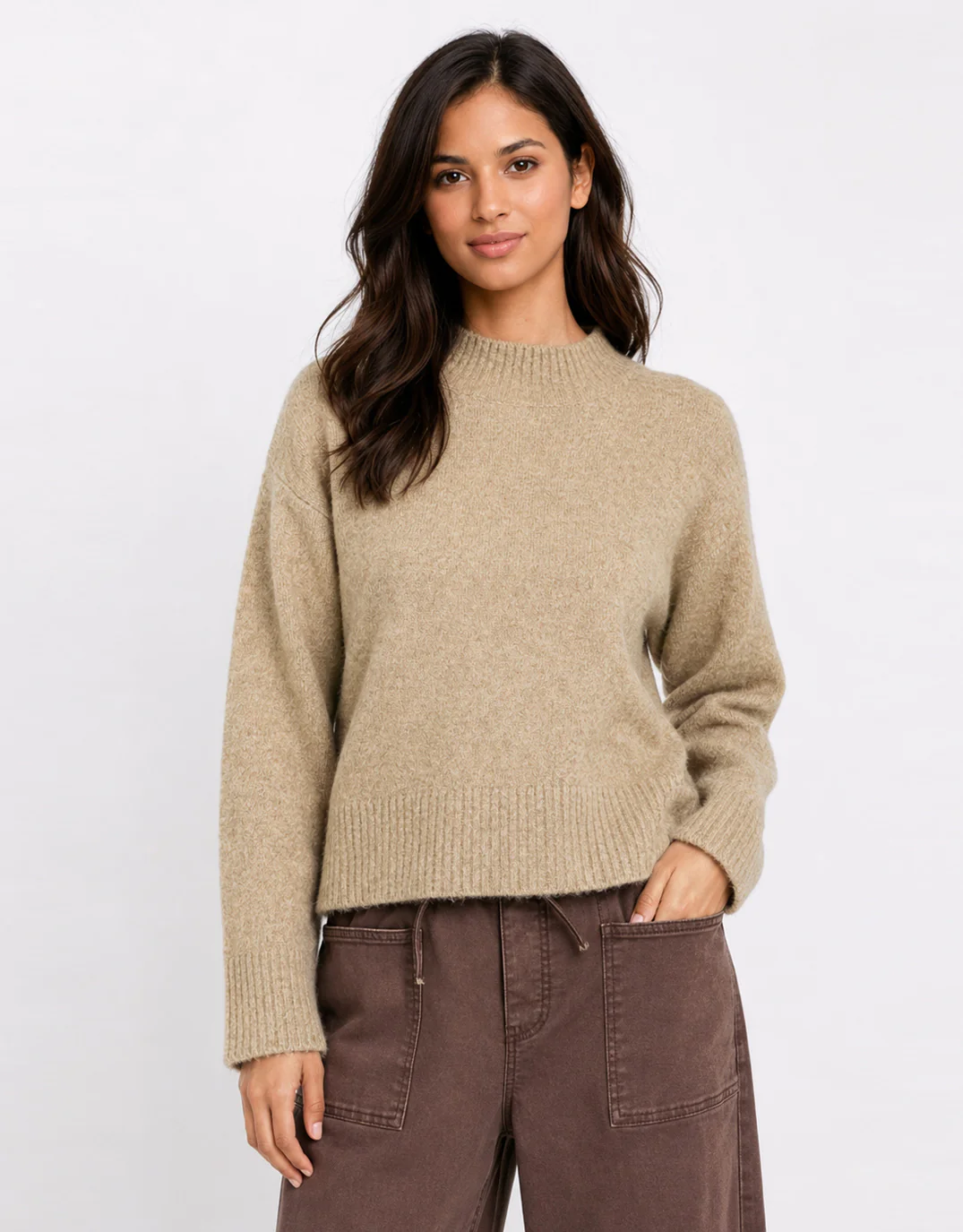 Forage Mock Neck Long Sleeve Jumper - Biscuit