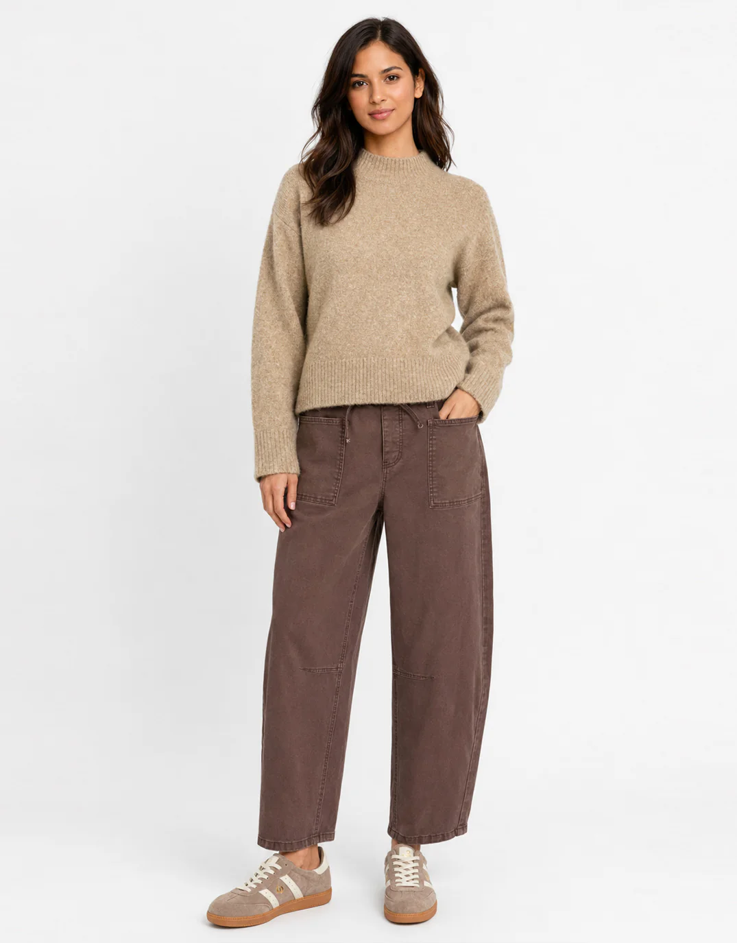 Forage Mock Neck Long Sleeve Jumper - Biscuit - Image 2