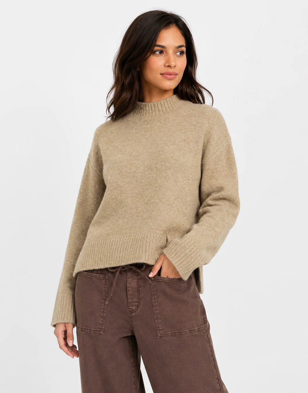 Forage Mock Neck Long Sleeve Jumper - Biscuit - Image 3