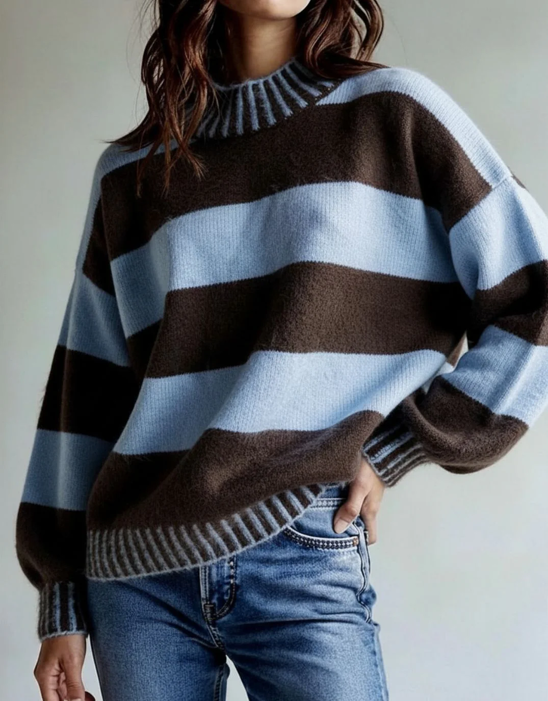 Gigi Wool Blend Stripe Knit - Chocolate/Blue - Image 2