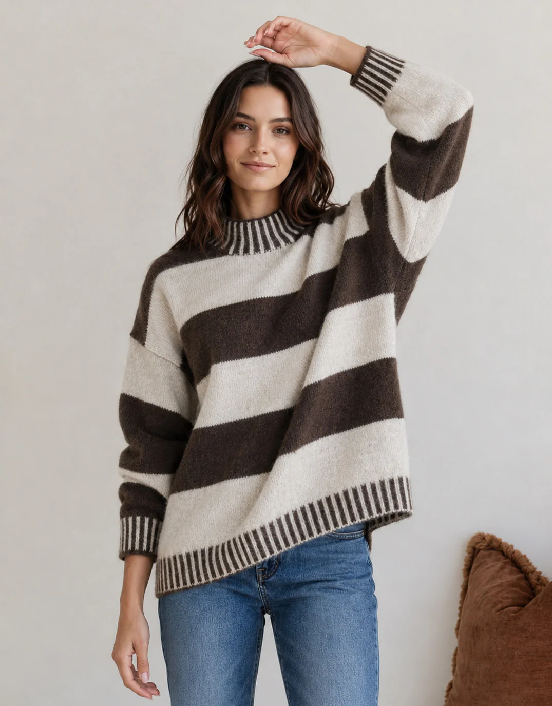Gigi Wool Blend Stripe Knit - Chocolate/Natural - Image 2