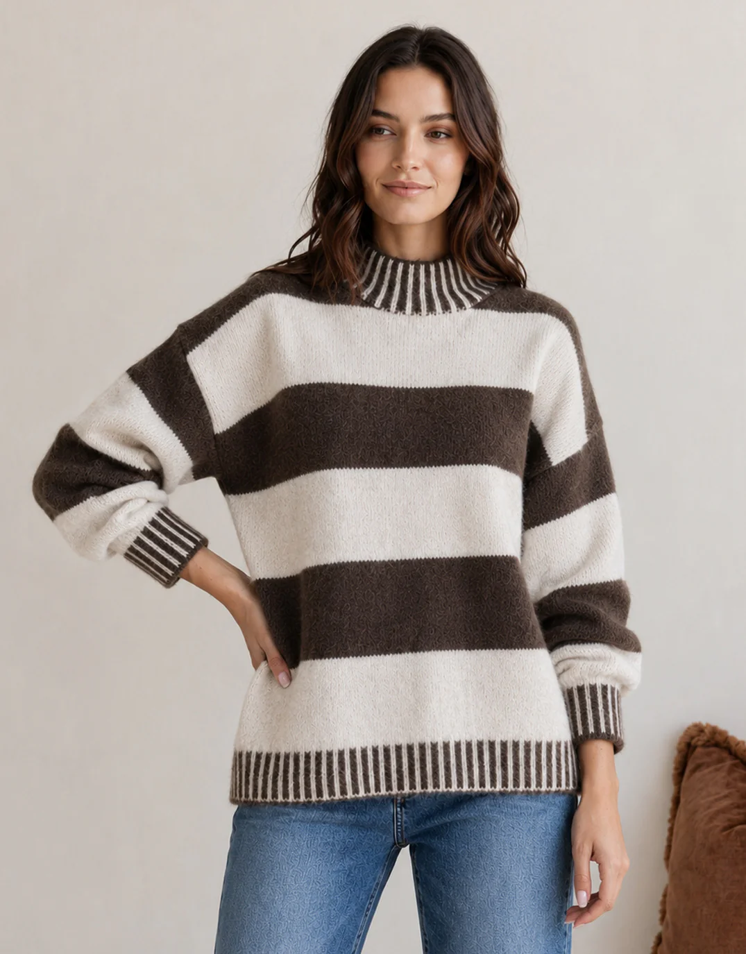 Gigi Wool Blend Stripe Knit - Chocolate/Natural - Image 3