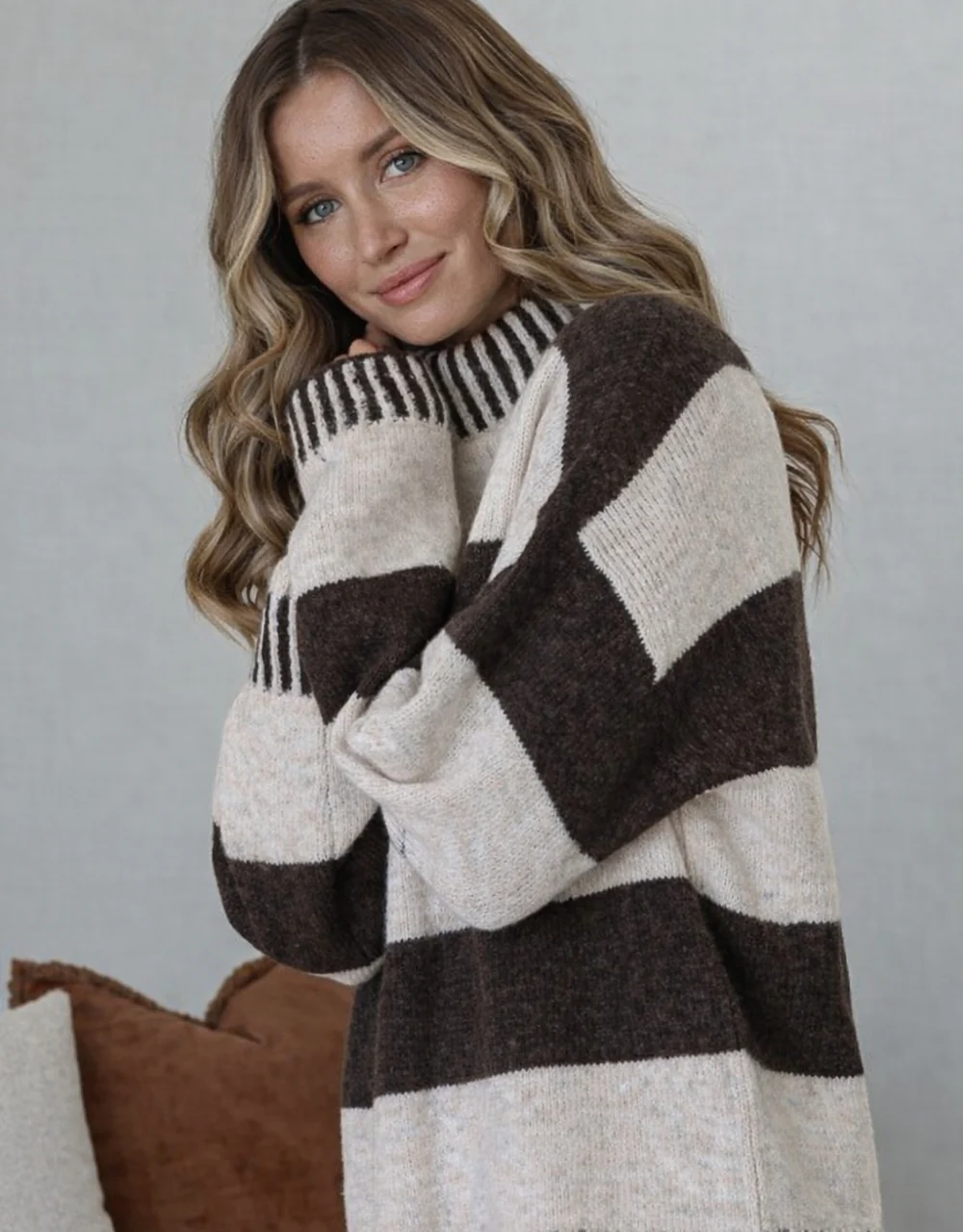 Gigi Wool Blend Stripe Knit - Chocolate/Natural - Image 5