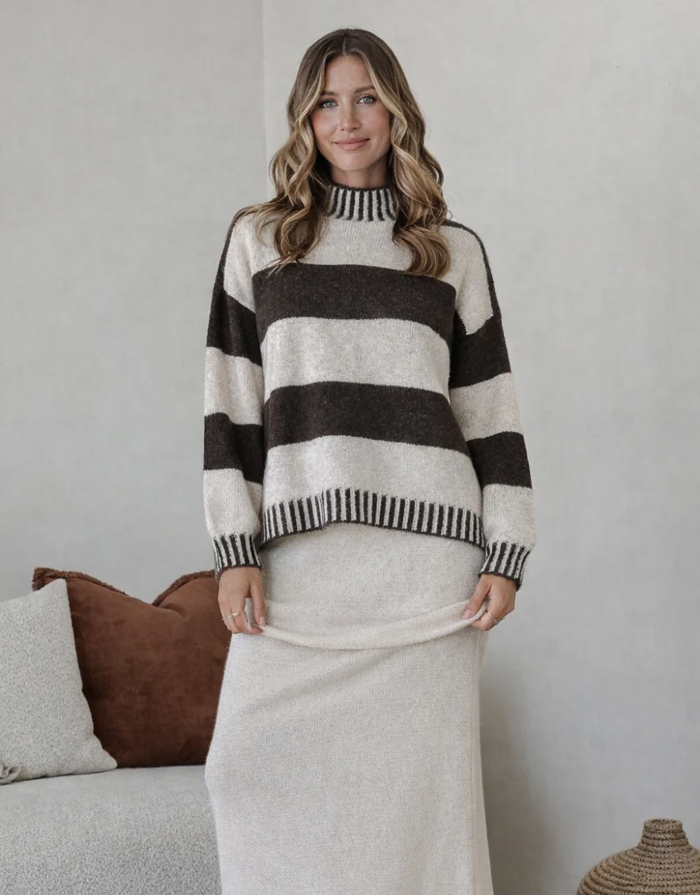 Gigi Wool Blend Stripe Knit - Chocolate/Natural - Image 6