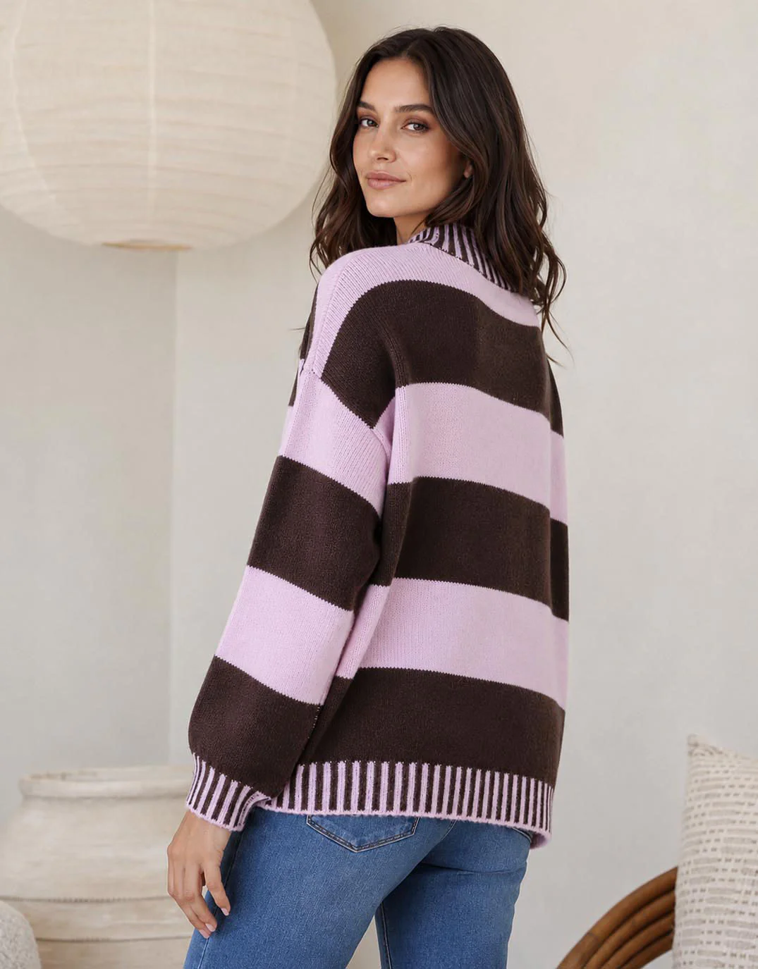 Gigi Wool Blend Stripe Knit - Chocolate/Pink - Image 4