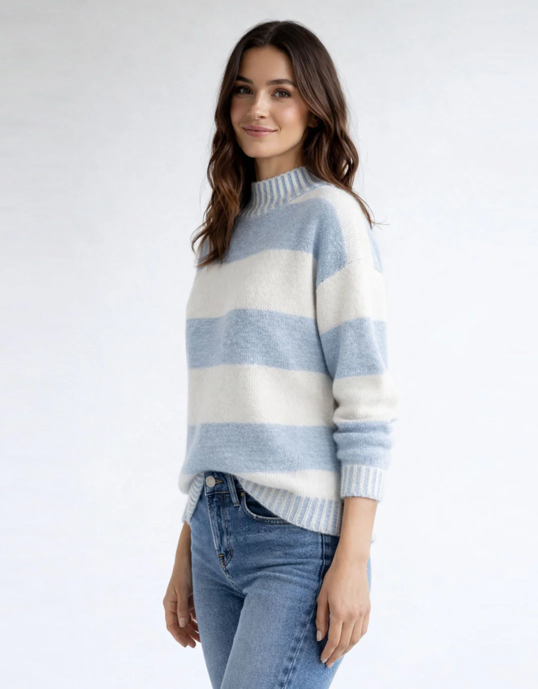 Gigi Wool Blend Stripe Knit - Powder Blue/White - Image 2