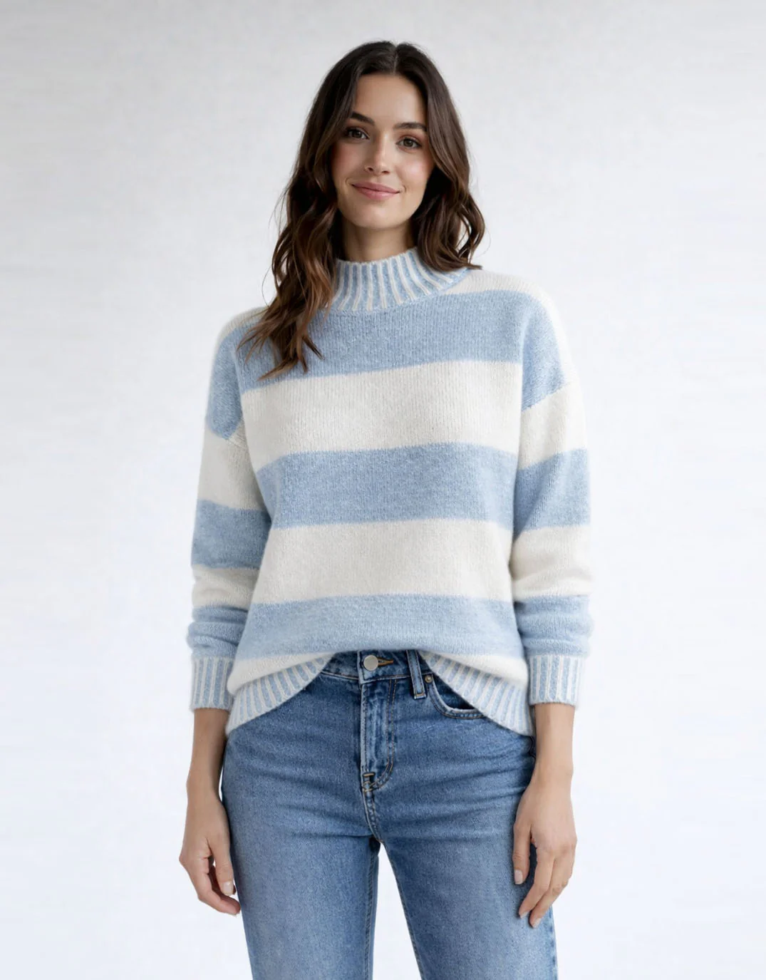 Gigi Wool Blend Stripe Knit - Powder Blue/White - Image 3