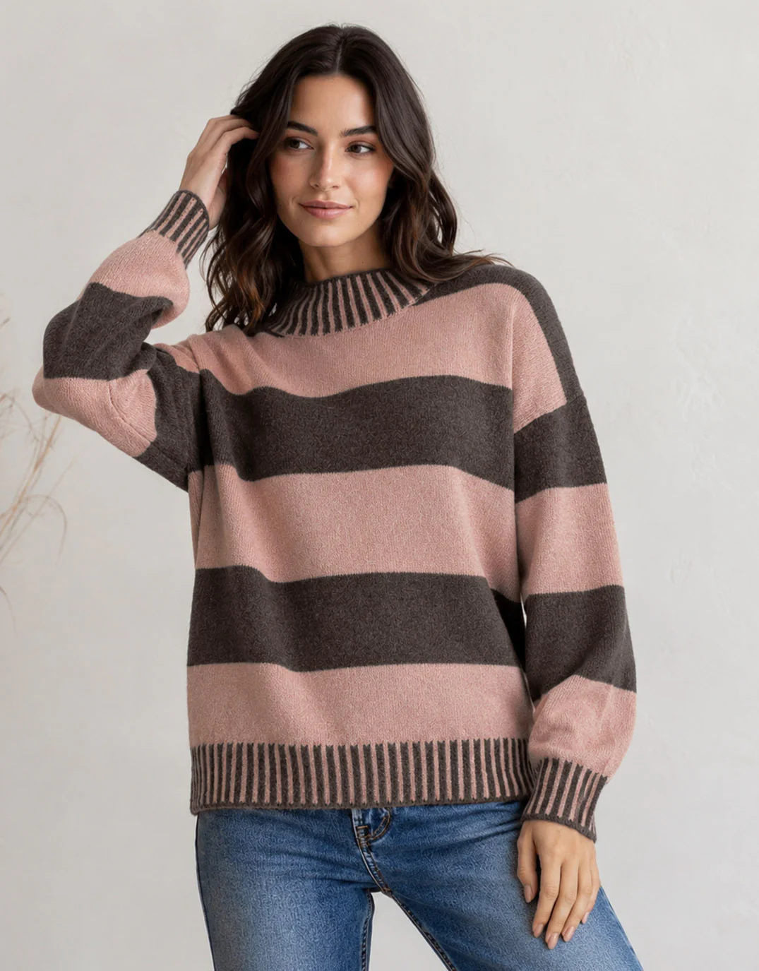 Gigi Wool Blend Stripe Knit - Chocolate/Nutmeg - Image 2
