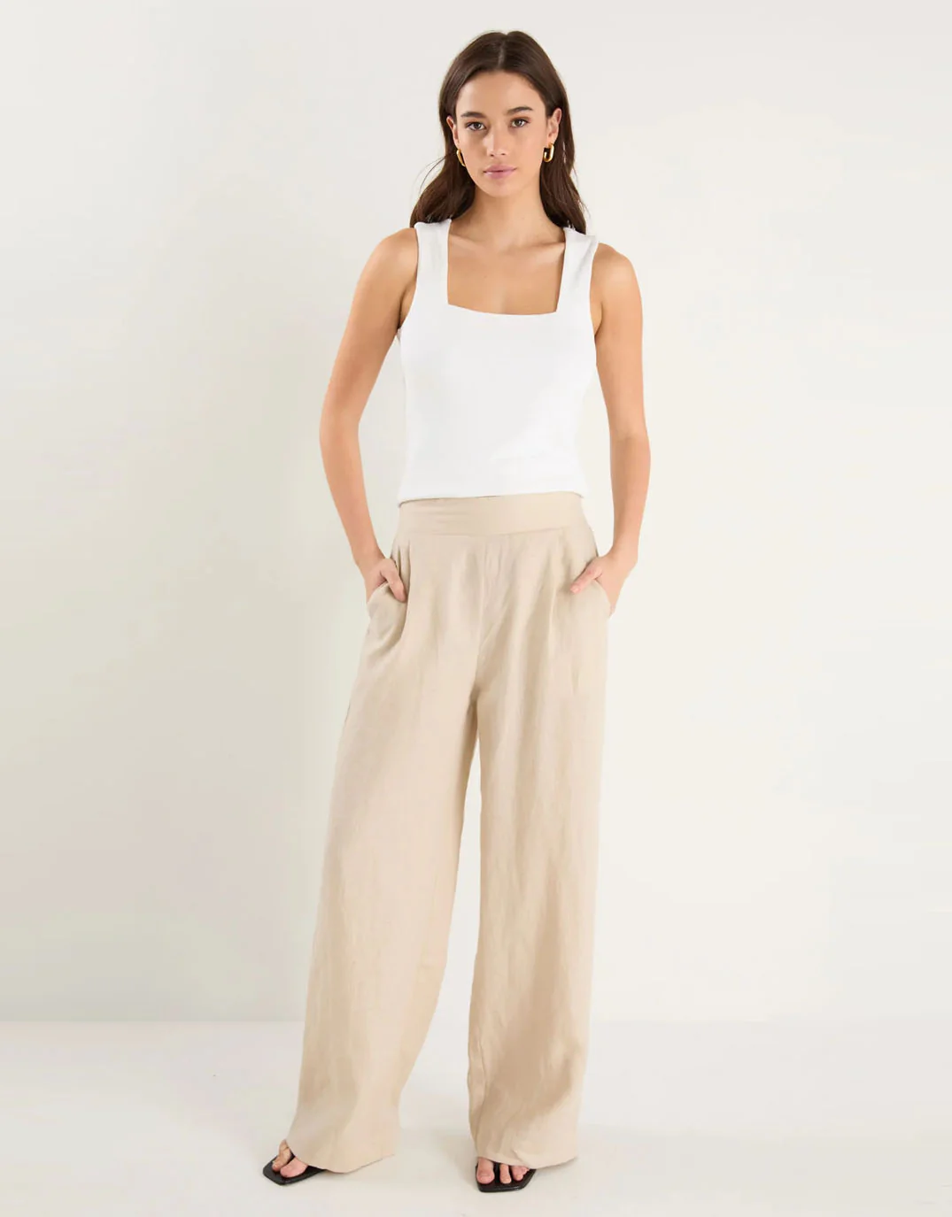 Guardian Linen Pull On Wide Leg Pants - Stone - Image 2