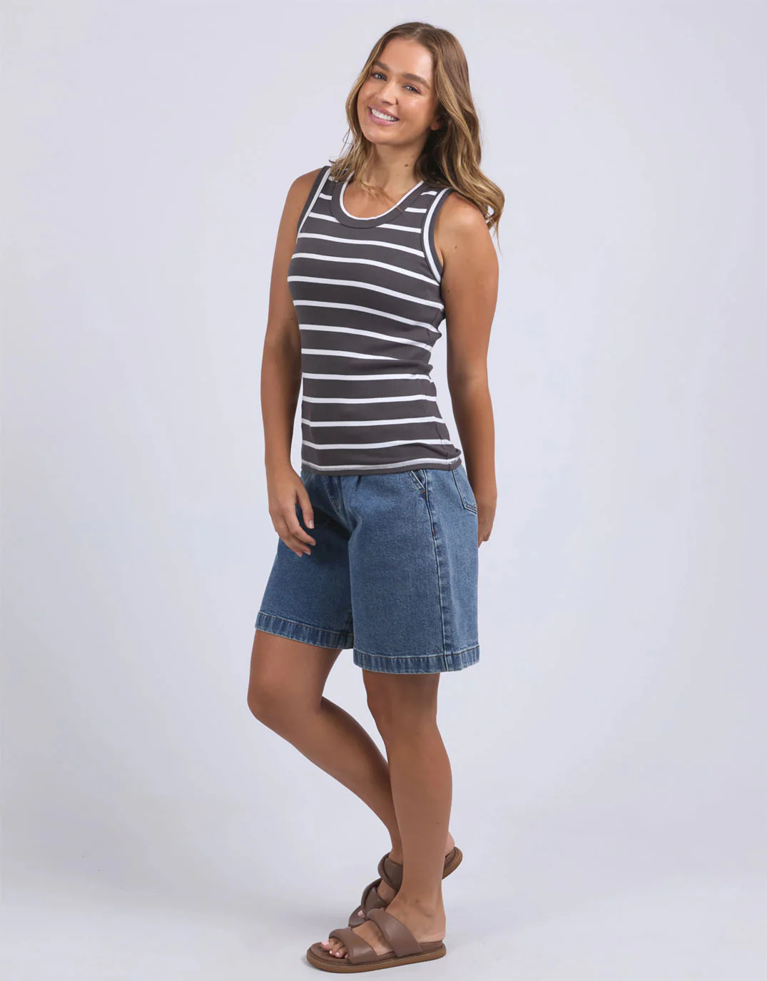 Iris Stripe Tank - Charcoal with White Stripe - Image 3