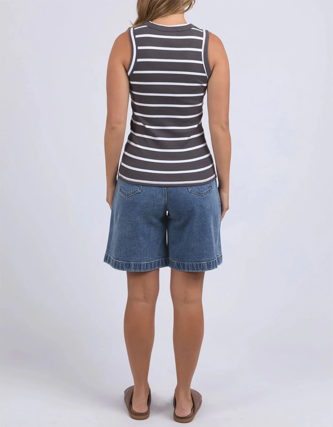 Iris Stripe Tank - Charcoal with White Stripe - Image 6