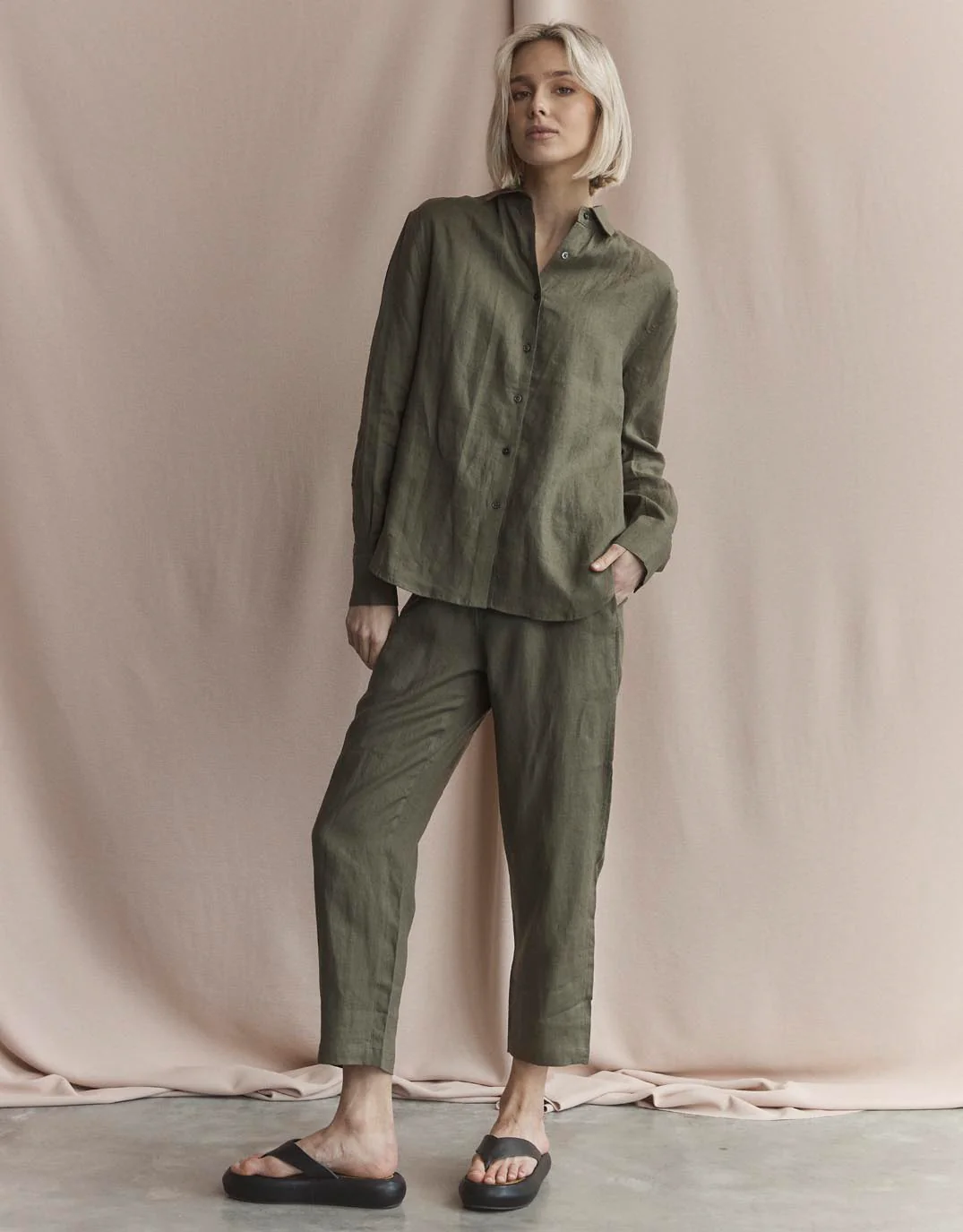 Katie Linen Shirt - Khaki - Image 5