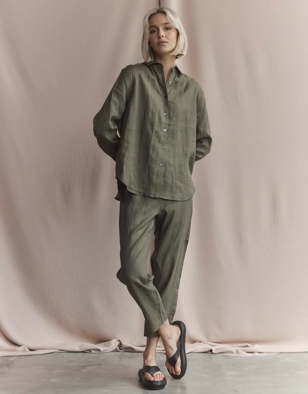 Katie Linen Shirt - Khaki - Image 6