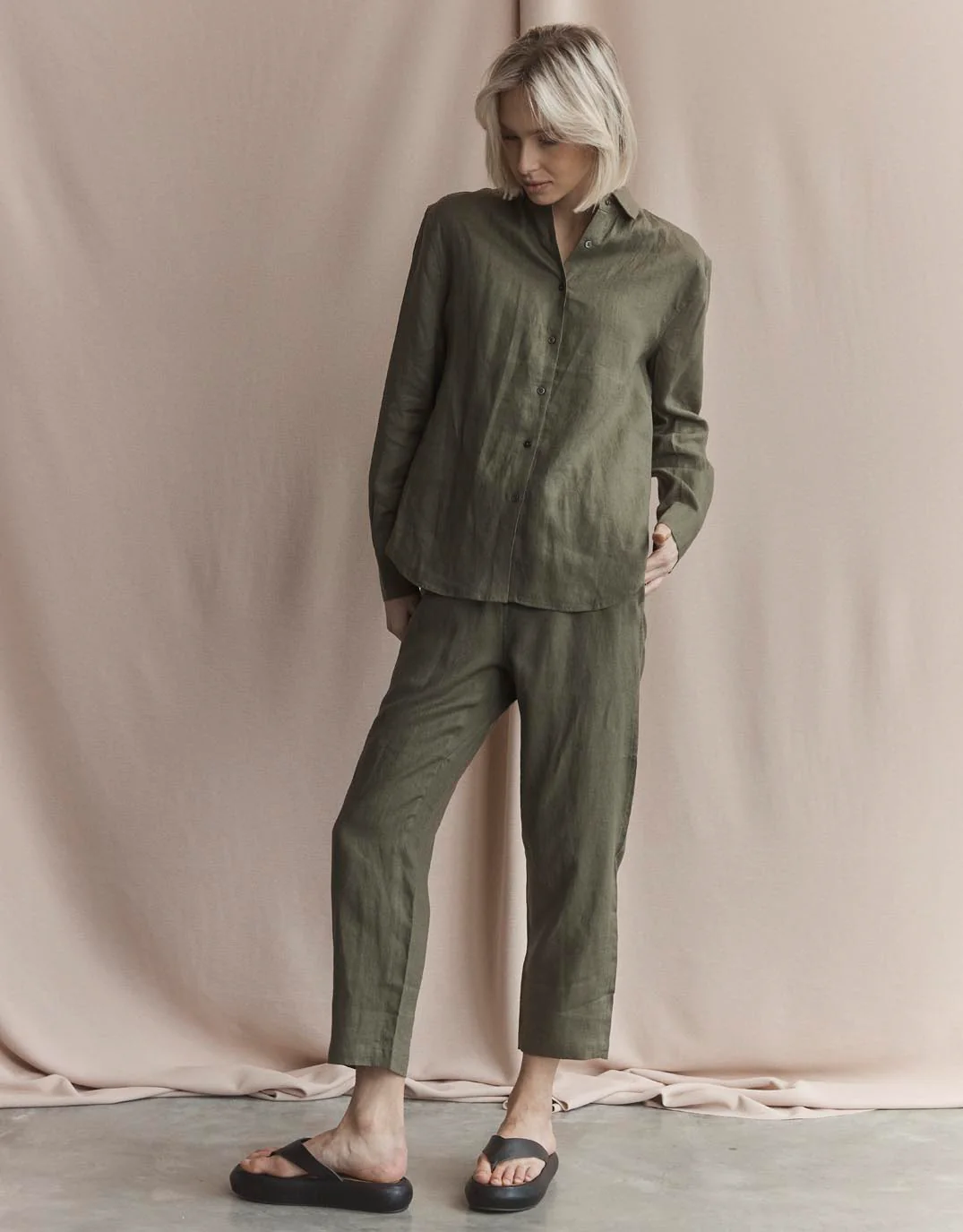 Katie Linen Shirt - Khaki - Image 8