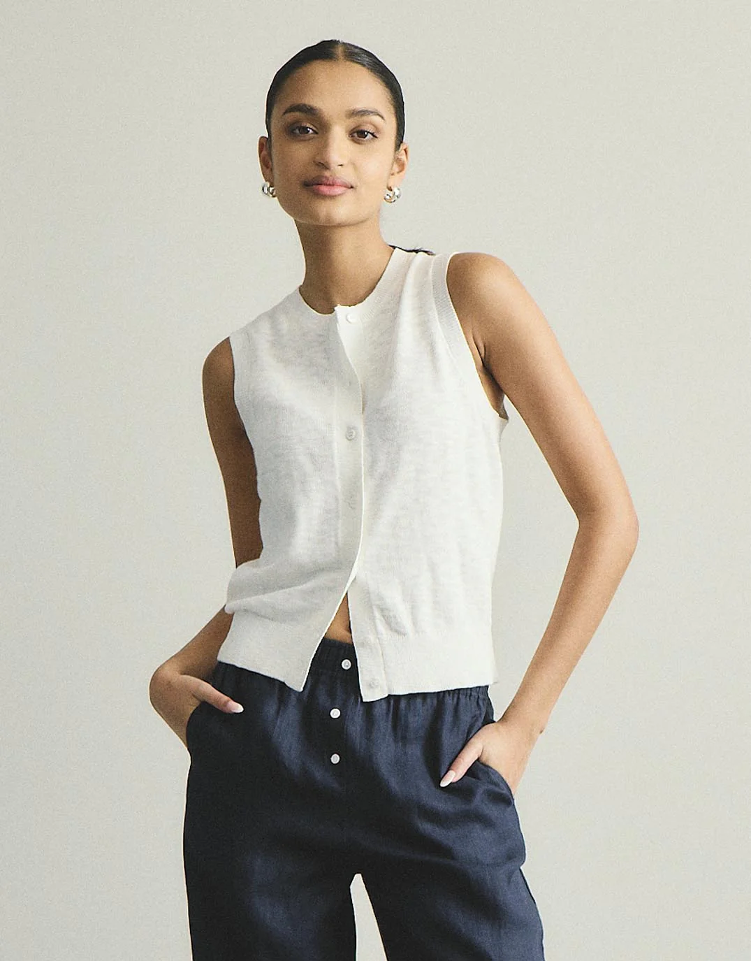 Kyra Button Tank - White