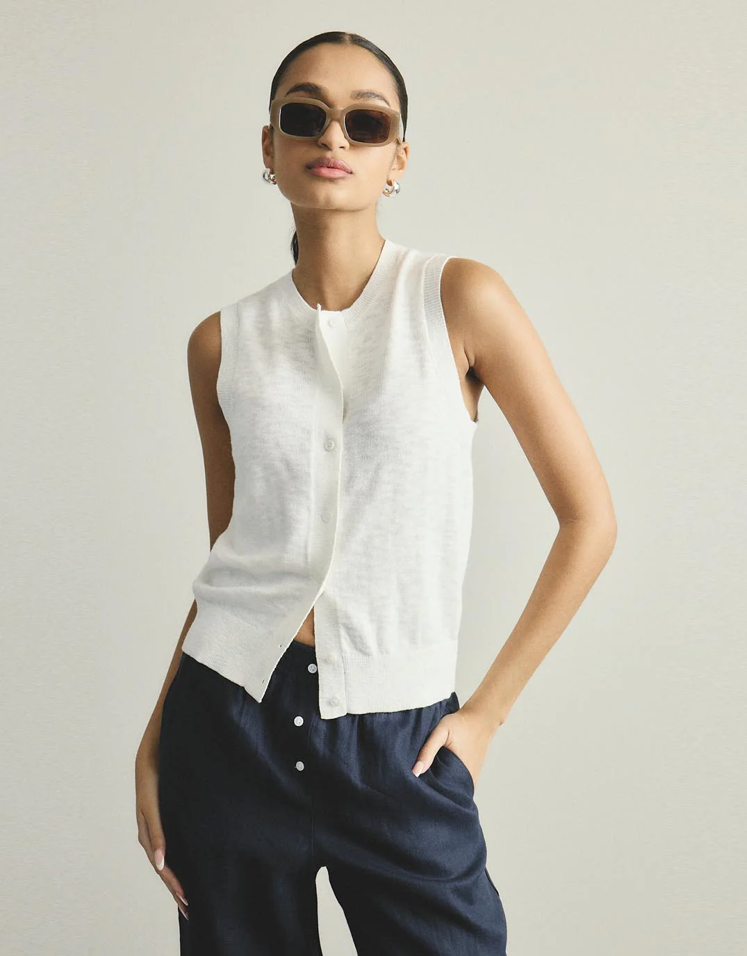 Kyra Button Tank - White - Image 4