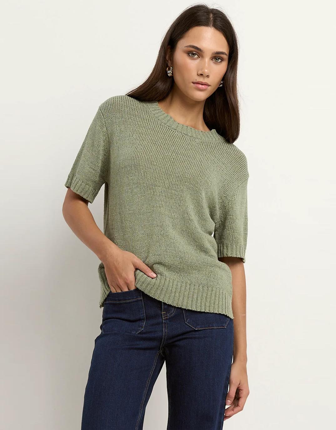 Loveable Tape Yarn Knit Tee - Sage - Image 2