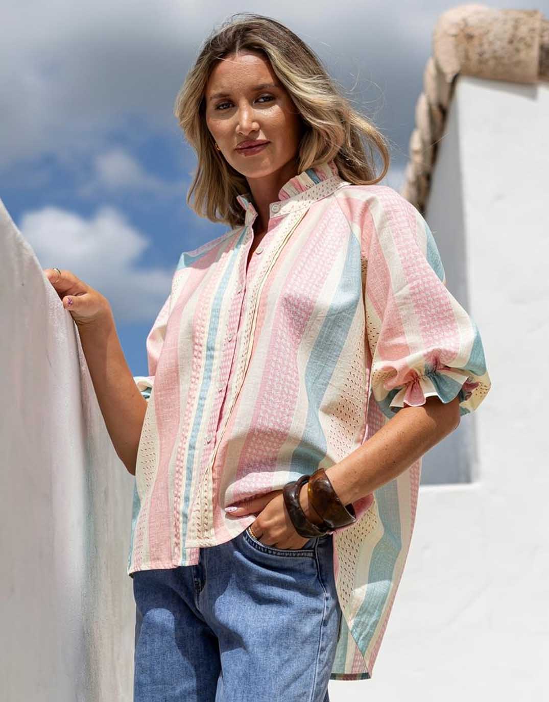 Lumi Puff Sleeve Blouse - Gelato Stripe - Image 2