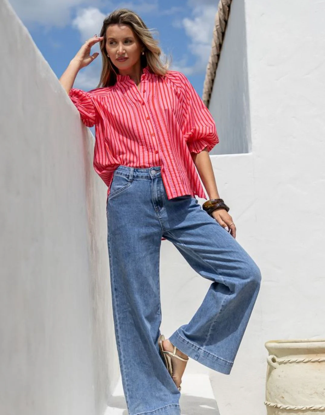 Margaret Stripe Blouse - Pink/Red - Image 2
