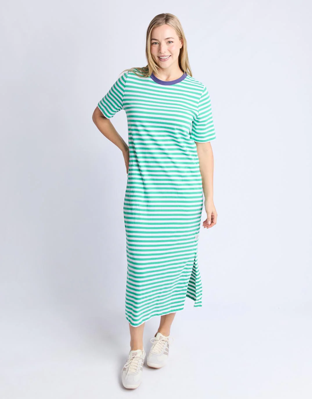 Merry Tee Dress - Gumdrop Green & White Stripe / Vintage Blue