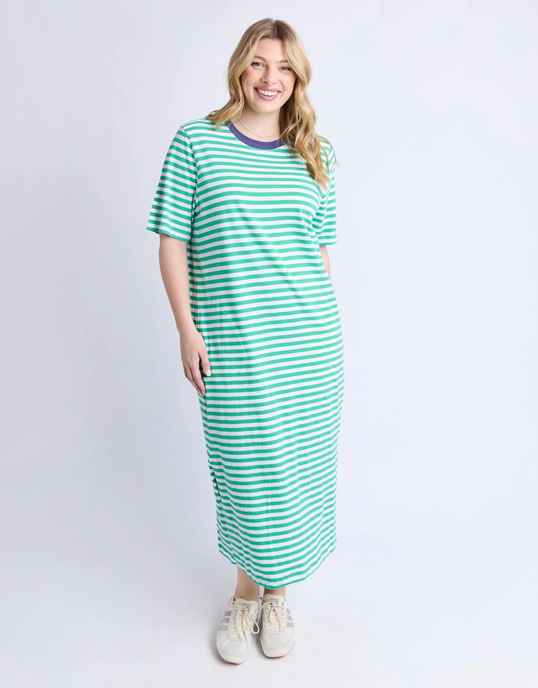 Merry Tee Dress - Gumdrop Green & White Stripe / Vintage Blue - Image 2