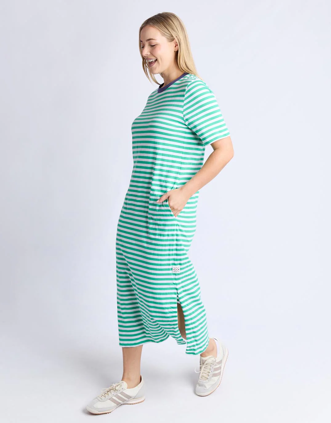 Merry Tee Dress - Gumdrop Green & White Stripe / Vintage Blue - Image 3