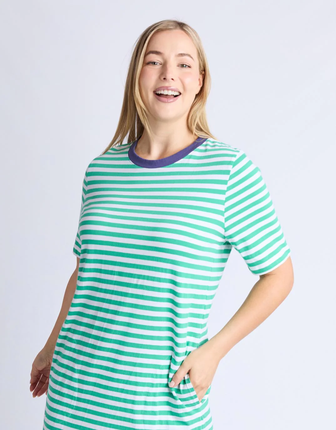 Merry Tee Dress - Gumdrop Green & White Stripe / Vintage Blue - Image 5