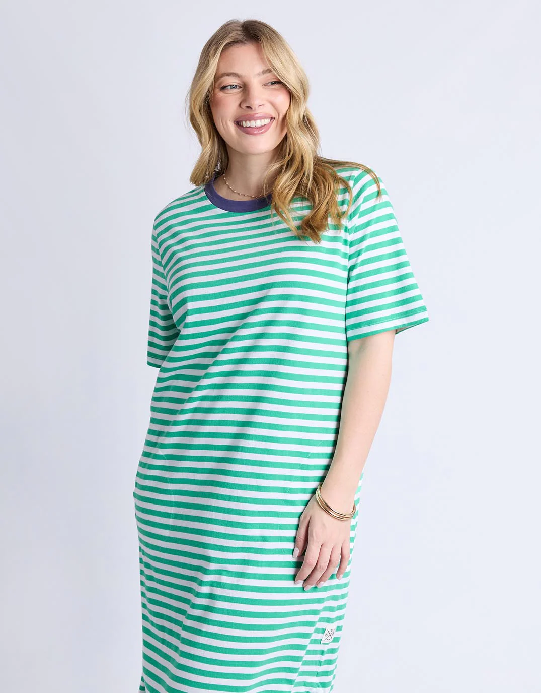 Merry Tee Dress - Gumdrop Green & White Stripe / Vintage Blue - Image 6