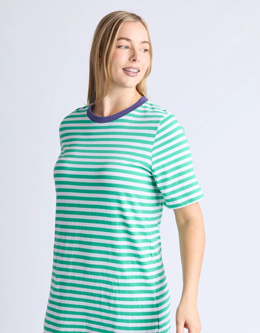 Merry Tee Dress - Gumdrop Green & White Stripe / Vintage Blue - Image 7