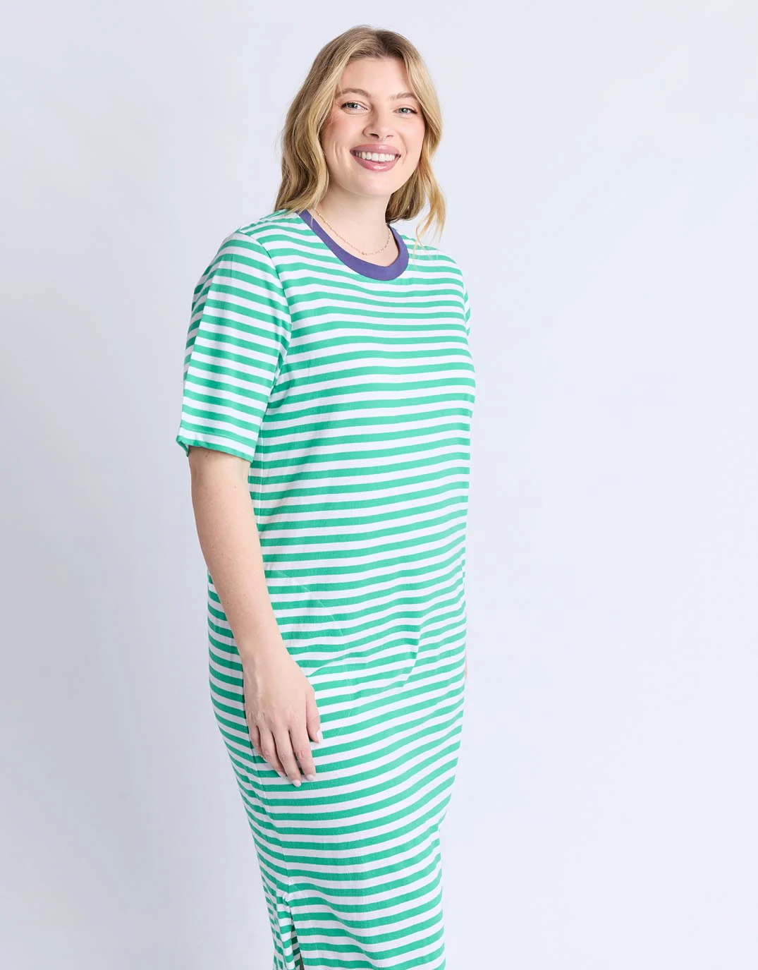 Merry Tee Dress - Gumdrop Green & White Stripe / Vintage Blue - Image 8