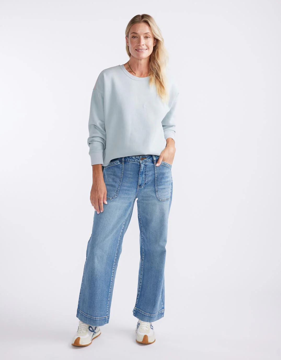Monogram Fleece Scoop Hem Sweat - Light Blue - Image 5