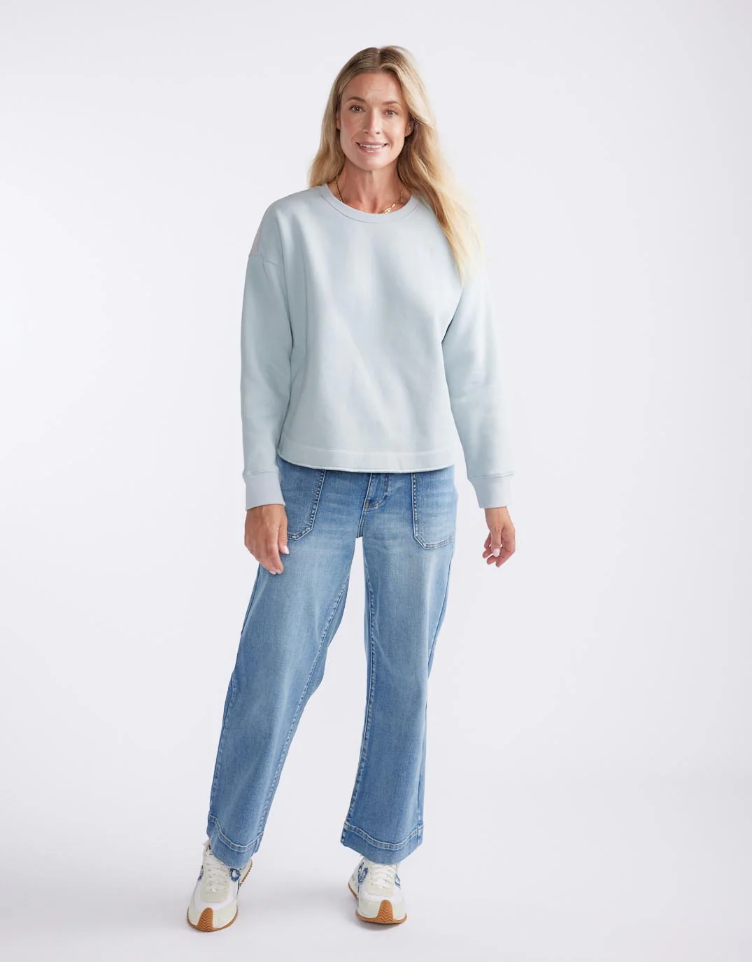 Monogram Fleece Scoop Hem Sweat - Light Blue - Image 7
