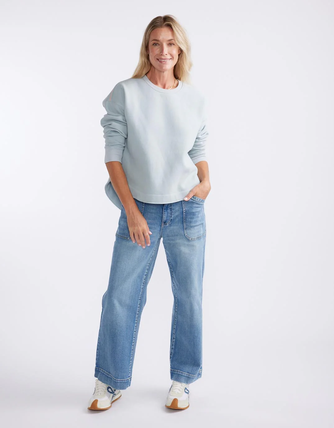 Monogram Fleece Scoop Hem Sweat - Light Blue - Image 9