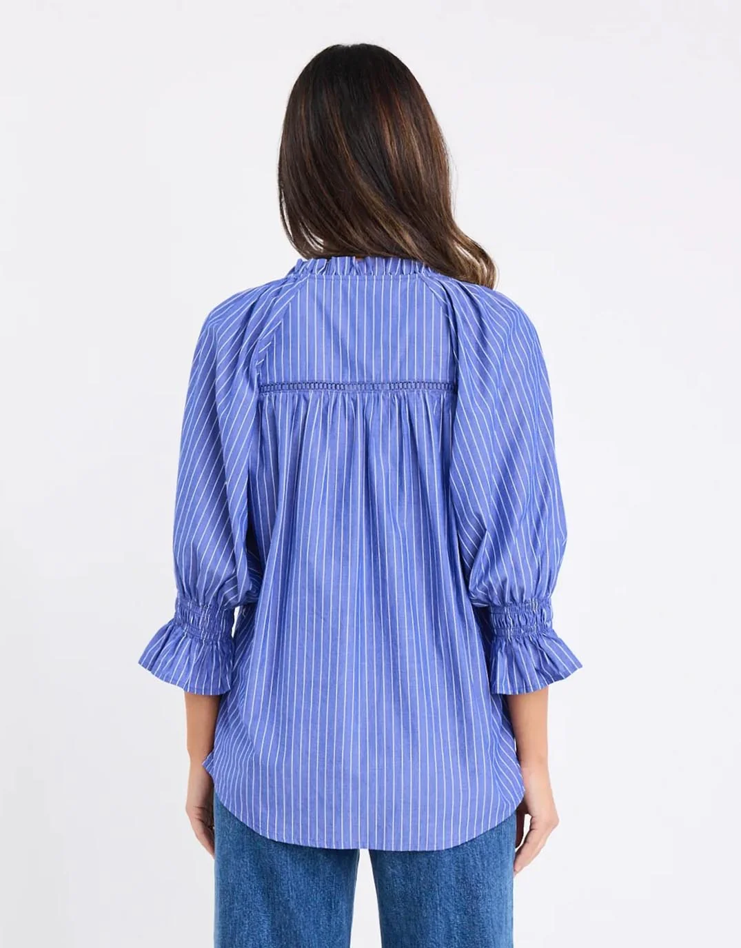 Noetic Short Sleeve Blouse - Dark Blue Stripe - Image 5
