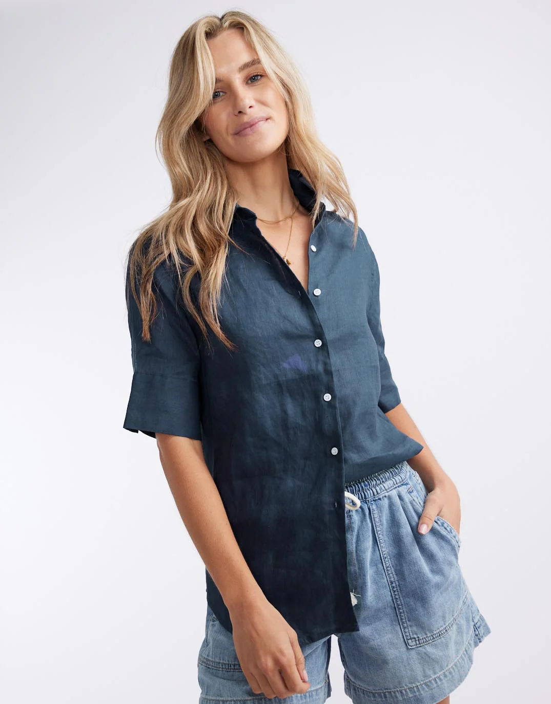 Nora Linen Shirt - French Navy - Image 2